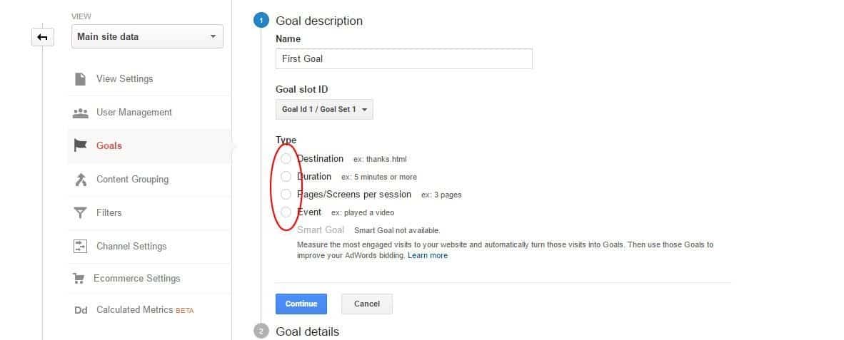 google analytics goal description